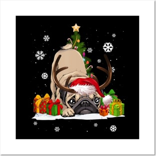 Reindeer Pug Dog Lover Santa Hat Ugly Christmas Sweater Posters and Art